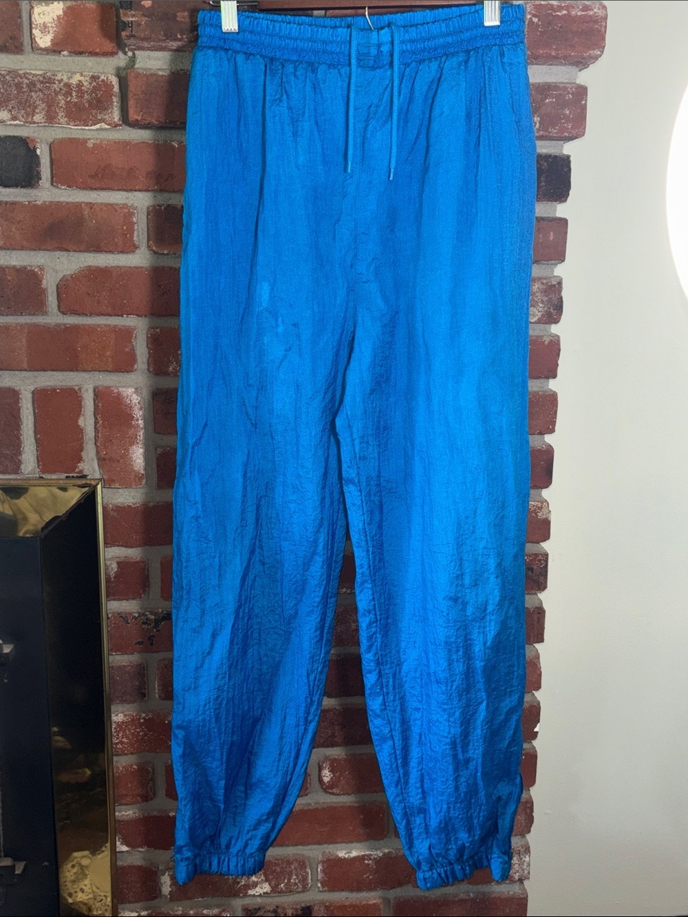 Y2K Nylon Slicky Parachute Drawstring Joggers Pants Pockets Ankle Zippers Med